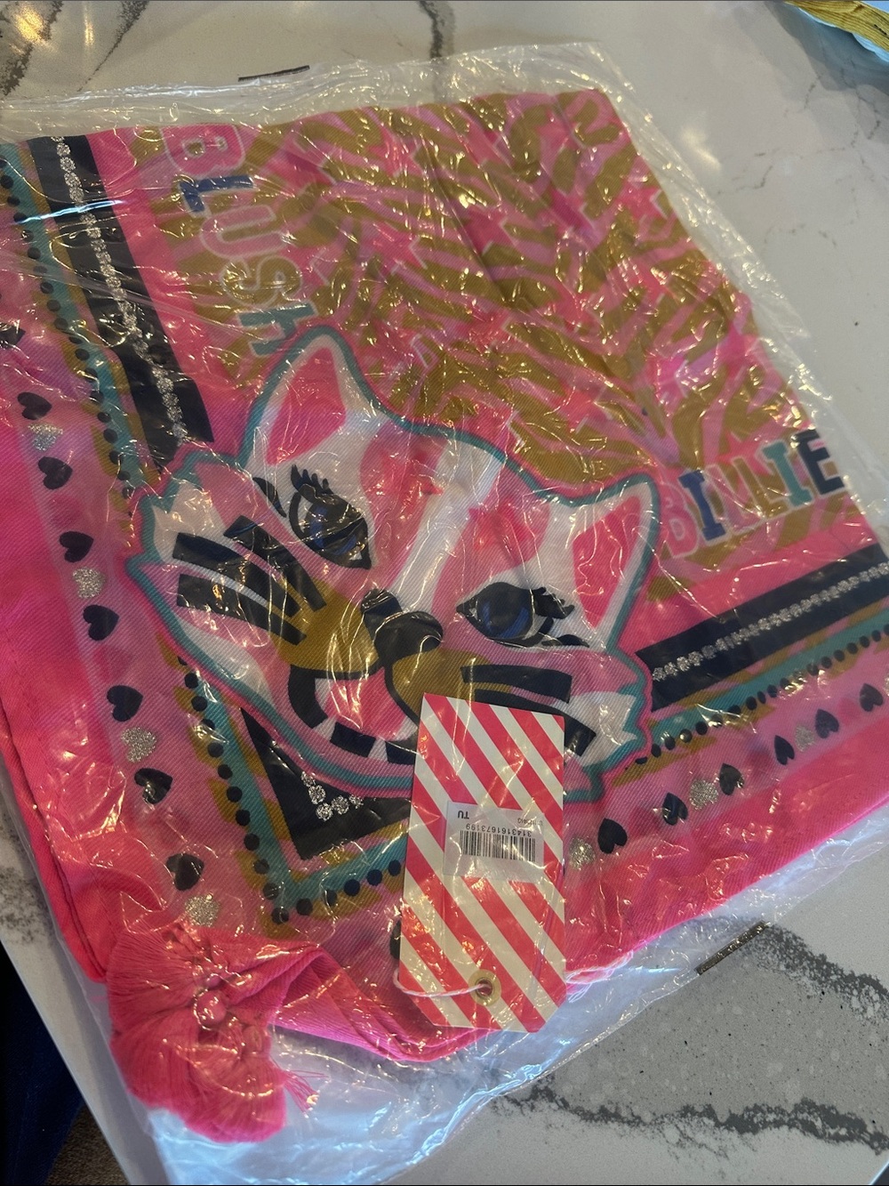 Pink Cat Print Scarf, Billieblush